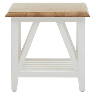 Natural Oak Side Table with White Finished Birch Base and Sculpted Supports, Parkside