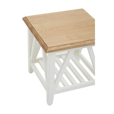 Natural Oak Side Table with White Finished Birch Base and Sculpted Supports, Parkside