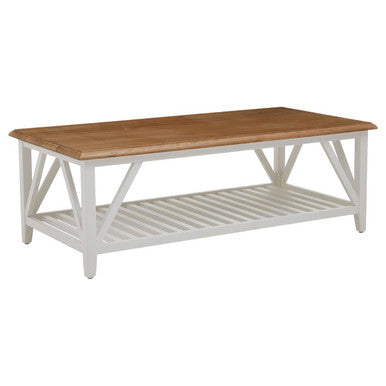Brown Natural Oak and Birch Wood Rectangular Coffee Table with White Frame, Parkside