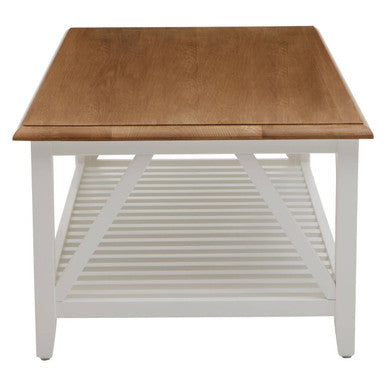 Brown Natural Oak and Birch Wood Rectangular Coffee Table with White Frame, Parkside