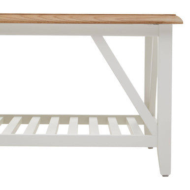 Brown Natural Oak and Birch Wood Rectangular Coffee Table with White Frame, Parkside