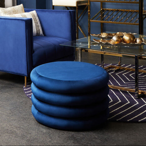 Hartford Midnight Blue Velvet Pouffe with Footrest