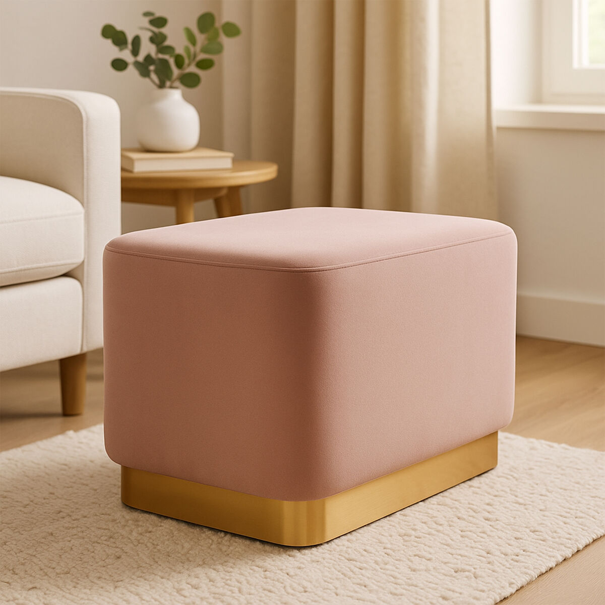 Hartford Dusty Pink Velvet Pouffe with Button Tufting