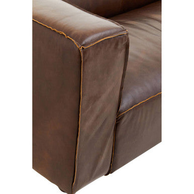 2 Seater Antique Brown Leather Sofa, King