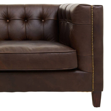 2 Seater Modern Chesterfield Dark Brown Leather Sofa, King