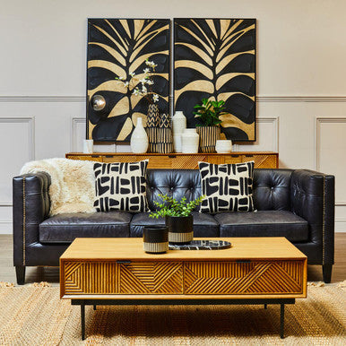 3 Seater Modern Chesterfield Black Leather Sofa, King