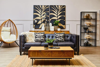 3 Seater Modern Chesterfield Black Leather Sofa, King