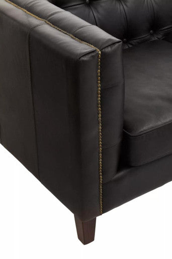 3 Seater Modern Chesterfield Black Leather Sofa, King