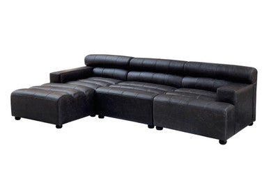 Armless Antique Black Leather Modular Sofa Chair, King