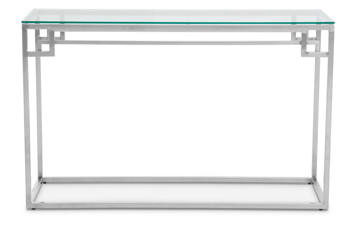 Allure Silver Stainless Steel Console Table with Tempered Glass Top