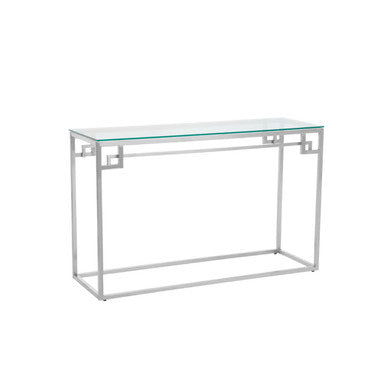 Allure Silver Stainless Steel Console Table with Tempered Glass Top