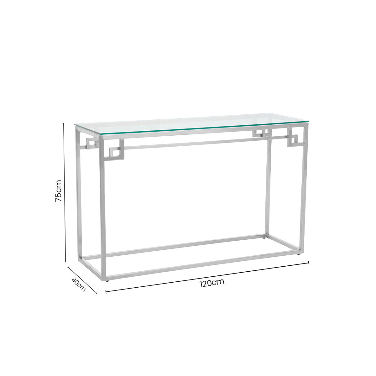 Allure Silver Stainless Steel Console Table with Tempered Glass Top