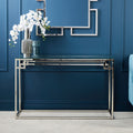 Allure Silver Stainless Steel Console Table with Tempered Glass Top
