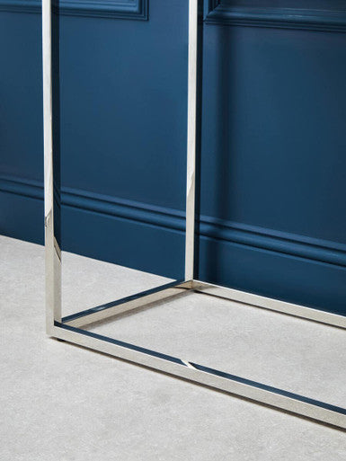 Allure Silver Stainless Steel Console Table with Tempered Glass Top