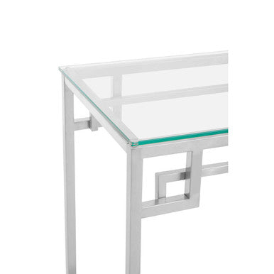Allure Silver Stainless Steel Console Table with Tempered Glass Top