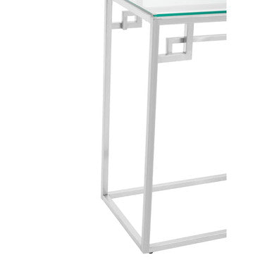 Allure Silver Stainless Steel Console Table with Tempered Glass Top