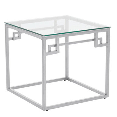 Silver Geometric Square Side Table with Tempered Glass Top, Allure