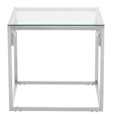 Silver Geometric Square Side Table with Tempered Glass Top, Allure