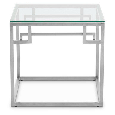 Silver Geometric Square Side Table with Tempered Glass Top, Allure