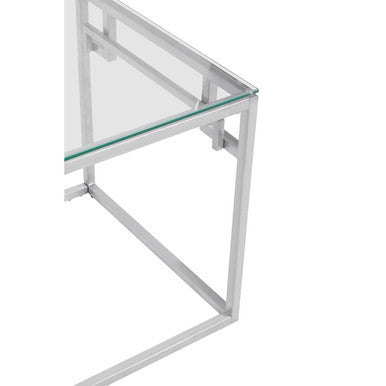 Silver Geometric Square Side Table with Tempered Glass Top, Allure