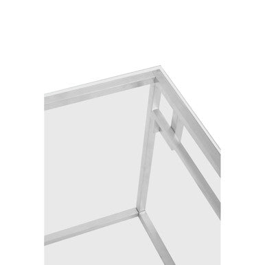 Silver Geometric Square Side Table with Tempered Glass Top, Allure