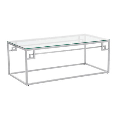 Allure Silver Stainless Steel Coffee Table with Tempered Glass Top