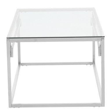 Allure Silver Stainless Steel Coffee Table with Tempered Glass Top