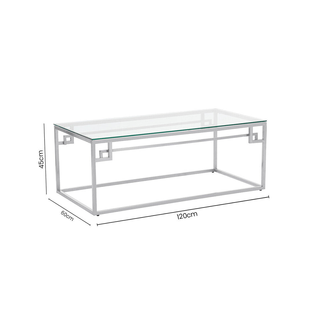 Allure Silver Stainless Steel Coffee Table with Tempered Glass Top