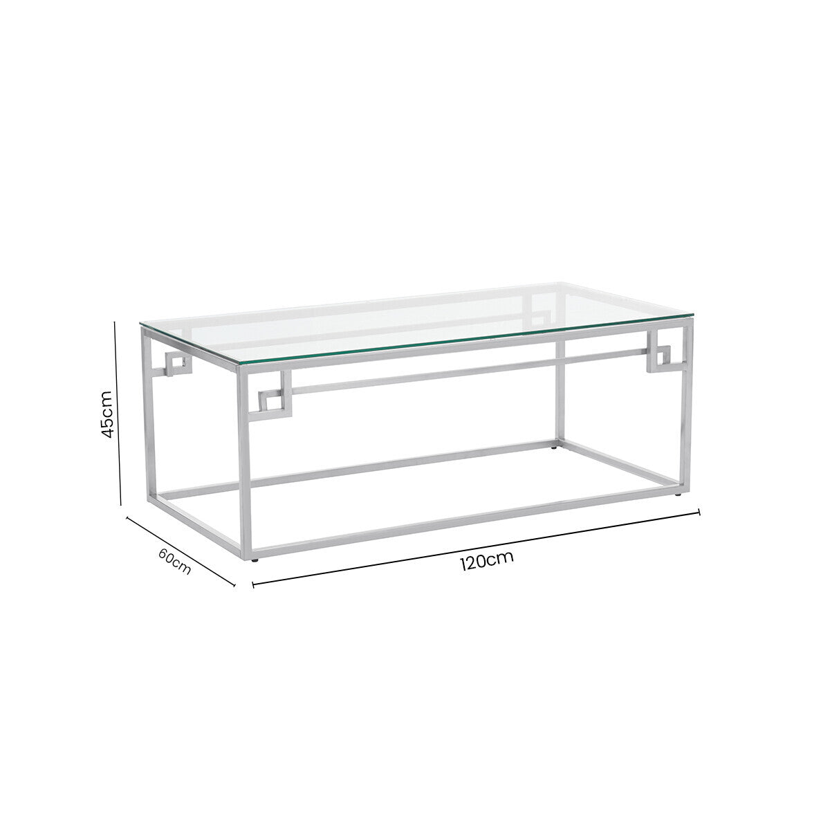 Silver Geometric Rectangular Coffee Table with Tempered Glass Top, Allure