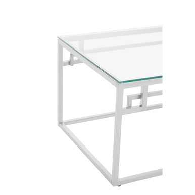 Silver Geometric Rectangular Coffee Table with Tempered Glass Top, Allure