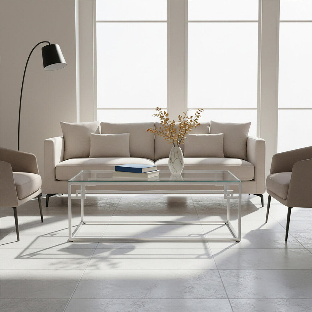 Allure Silver Stainless Steel Coffee Table with Tempered Glass Top