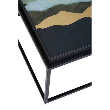 Set of 2 Multicolour Agate Effect Removable Tray Tops Nesting Side Tables with Black Metal Frames, Celina