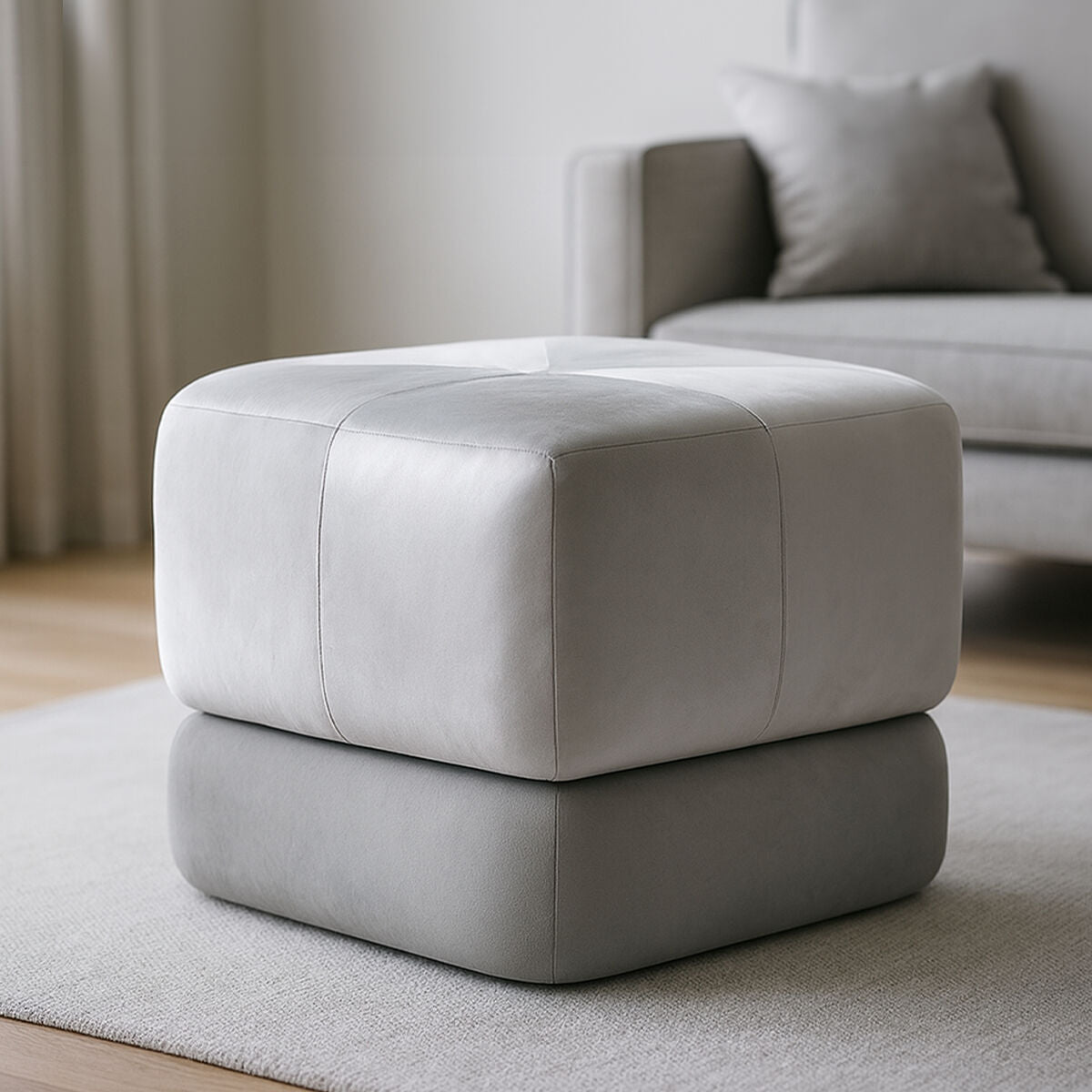 Kaia Grey Velvet Square Stool with Channel Tufting