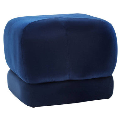 Kaia Midnight Blue Velvet Square Stool with Channel Tufting