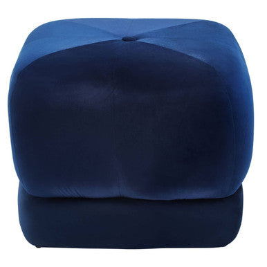 Kaia Midnight Blue Velvet Square Stool with Channel Tufting