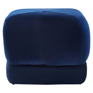Kaia Midnight Blue Velvet Square Stool with Channel Tufting