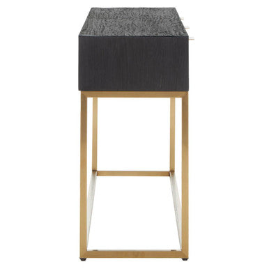 Balck Oak Wood Console Table with Sleek Brushed Gold Frame, Siena