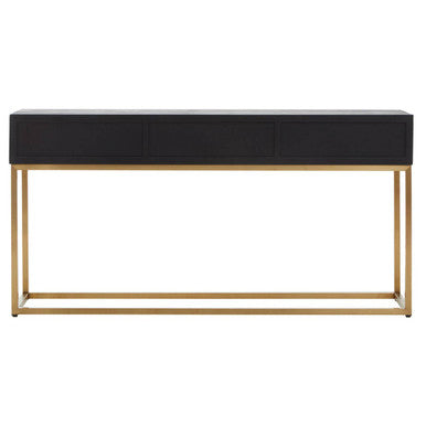 Balck Oak Wood Console Table with Sleek Brushed Gold Frame, Siena