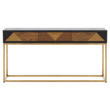 Balck Oak Wood Console Table with Sleek Brushed Gold Frame, Siena