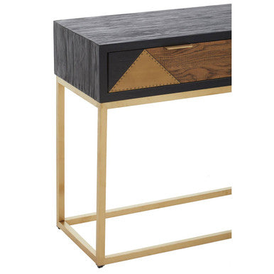 Balck Oak Wood Console Table with Sleek Brushed Gold Frame, Siena