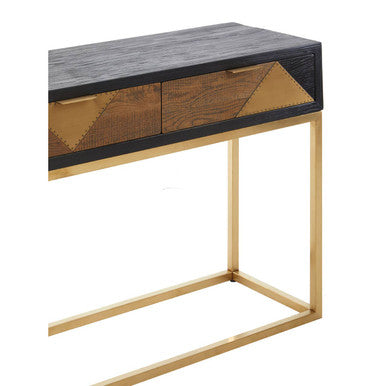 Balck Oak Wood Console Table with Sleek Brushed Gold Frame, Siena