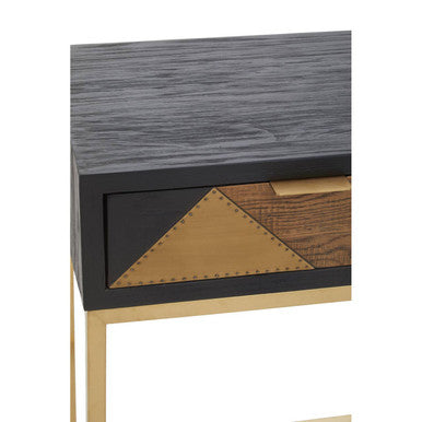 Balck Oak Wood Console Table with Sleek Brushed Gold Frame, Siena