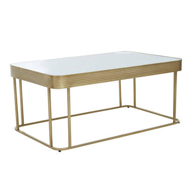 Gold Metal Coffee Table with Mirrored Top and Decorative Textured Edge, Ella