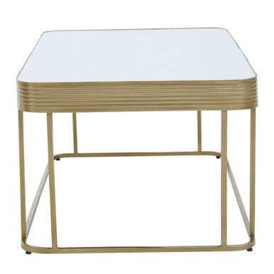 Gold Metal Coffee Table with Mirrored Top and Decorative Textured Edge, Ella