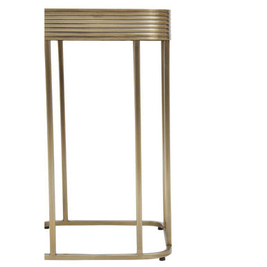 Gold Metal Side Table with Mirrored Top and Decorative Textured Edge, Ella