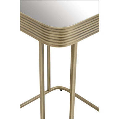 Gold Metal Side Table with Mirrored Top and Decorative Textured Edge, Ella