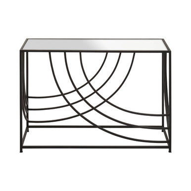 Mirrored Glass Console Table with Black Finish Metal Frame, Logan