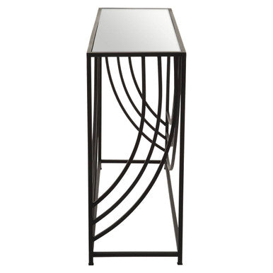 Mirrored Glass Console Table with Black Finish Metal Frame, Logan