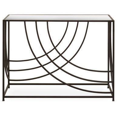 Mirrored Glass Console Table with Black Finish Metal Frame, Logan