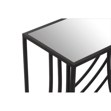 Mirrored Glass Console Table with Black Finish Metal Frame, Logan